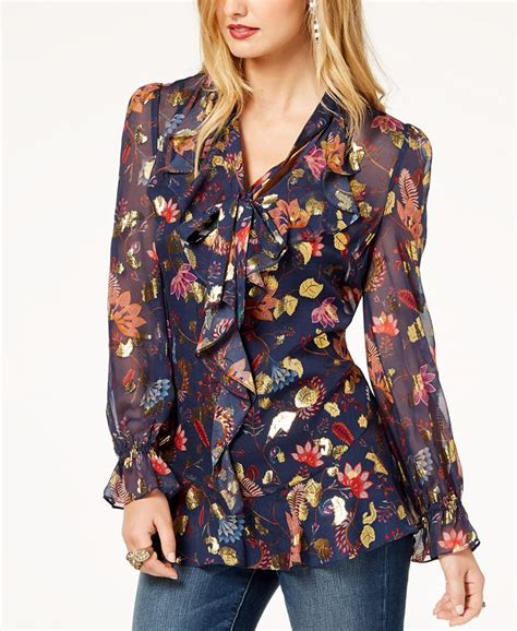 Rachel Zoe Ruffled Metallic Print Blouse Macys