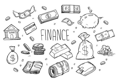 Set Of Money And Banking Related Objects And Elements Hand Drawn Doodle Illustration Collection