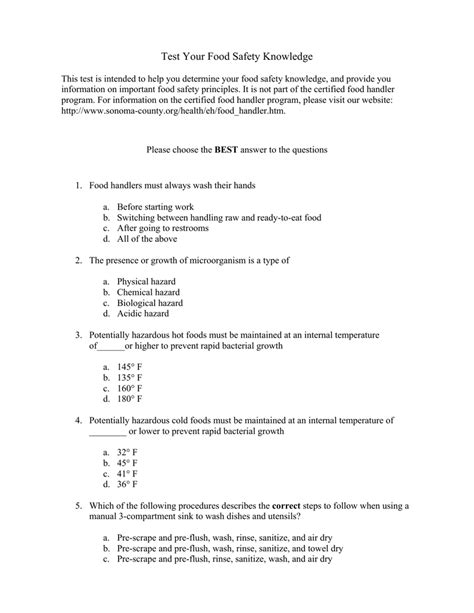 Food Safety Exam Questions And Answers Canada Food Safety Qu