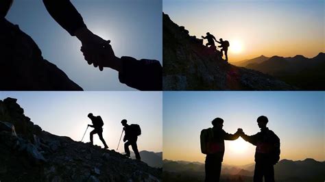 团队登山剪影手拉手爬山团队精神攀登顶峰视频素材下载编号10181655光厂vj师网