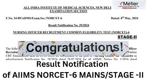 Aiims Norcet 6 Stage Ii Results Notification Congratulations To