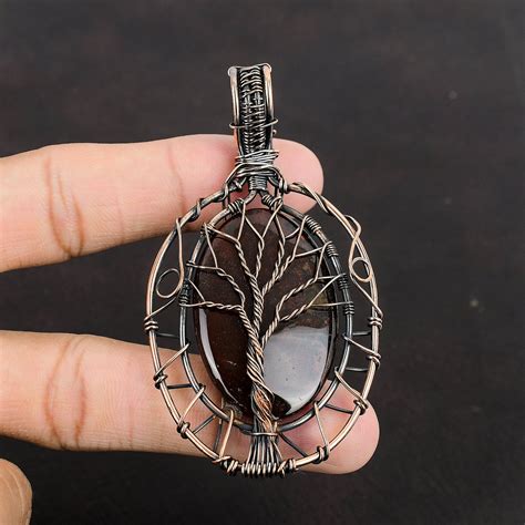 Tree Of Life Bloodstone Pendant Copper Jewelry Wire Wrapped Gemstone