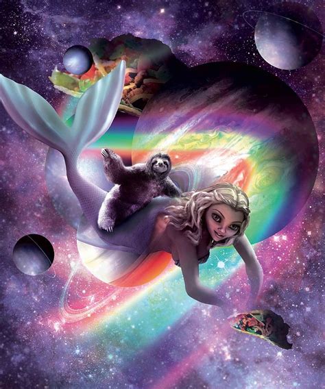 Space Sloth Riding Mermaid Tacos And Rainbow Digital Art By Random