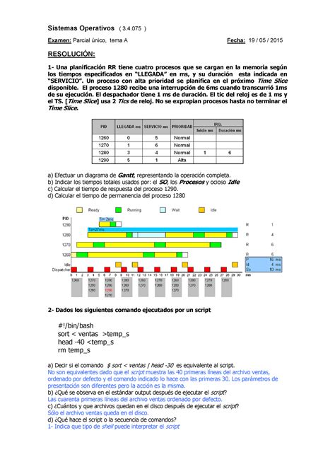 Parcial A Resuelto Sistemas Operativos 3 4 Examen Parcial único