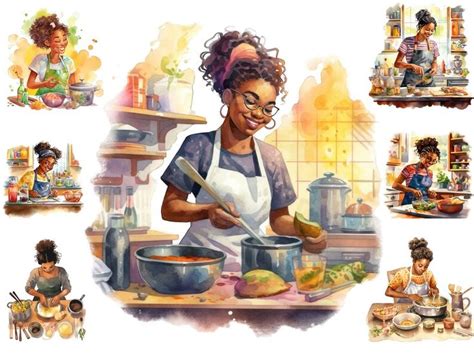 Watercolour Black Woman Culinary Clipart, Woman Cooking Png, Cooking ...