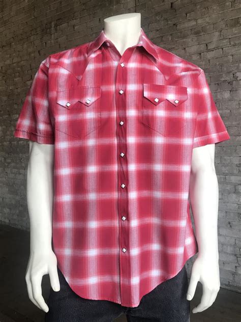 Rockmount Men S RED Shadow Plaid Short Sleeve Western Snap Shirt