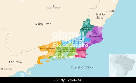 State Of Rio De Janeiro - Rio de Janeiro map state and city with Brazil flag vector Stock Vector ...