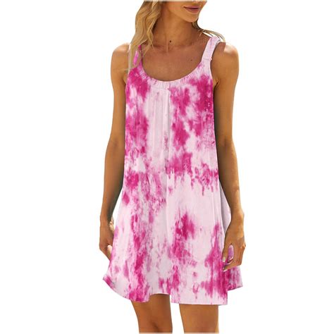 Vekdone Sundresses For Women 2024 New Tie Dye Ruffles Dresses Summer Loose Fit Hawaiian Boho