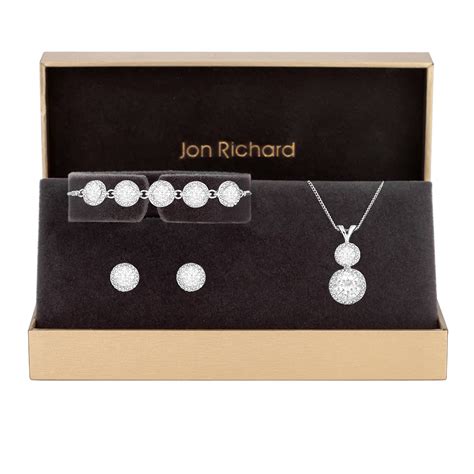 Jon Richard Silver Plated Crystal Halo Double Solitaire Trio Set Gift