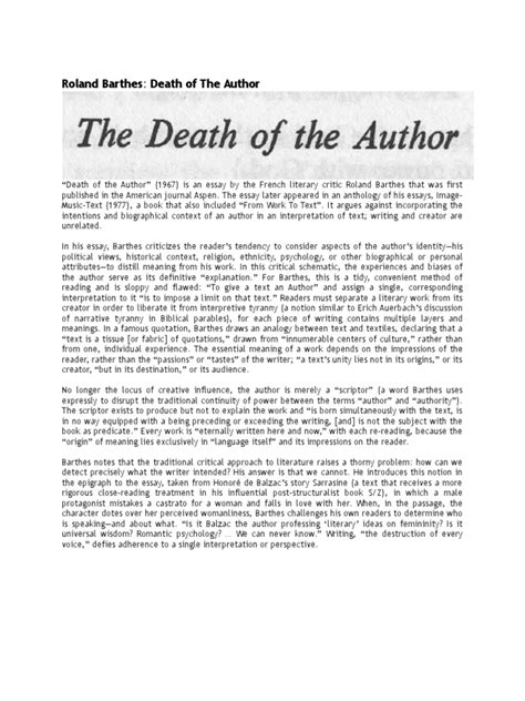 🎉 Roland barthes death of the author. Roland Barthes: “The Death of the ...