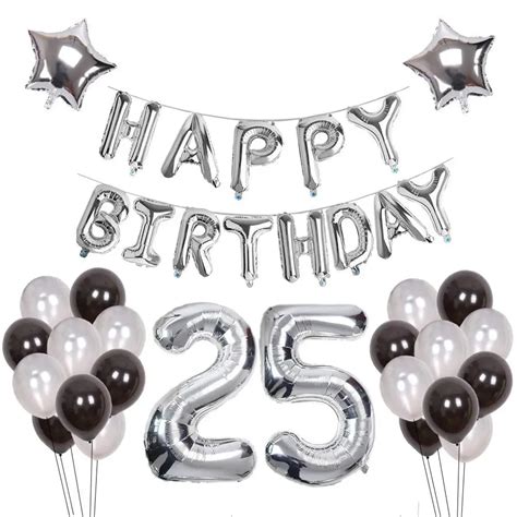 25th Happy Birthday Balloon Set 25 Foil Mylar Balloons With Confetti