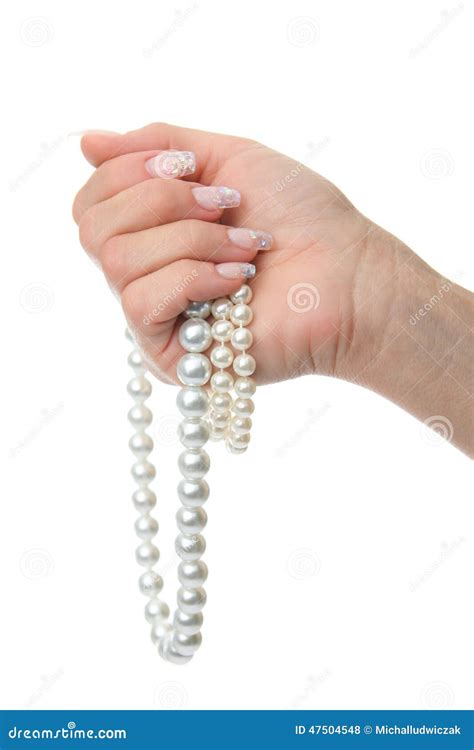 Woman Hand Holding Pearl Jewelery Stock Photo Image Of Hands Pearl