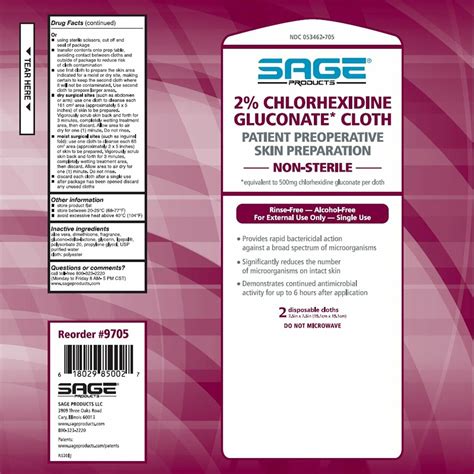 Sage 2 Chlorhexidine Gluconate Cloths