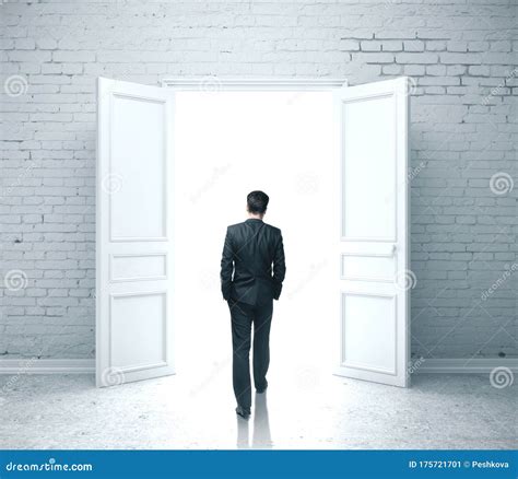 Businessman Walking In Open Door Stock Image Image Of Concept