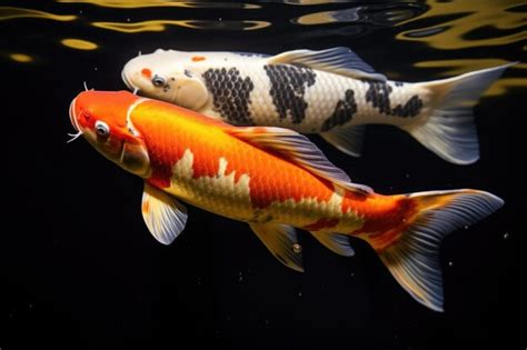 Premium Photo Two Koi Fish Swimming Together In A Pond