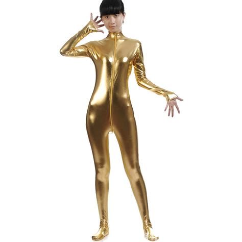 Adult Metallic Spandex Unitard Footer Bodysuit Shiny Catsuit Women Sexy