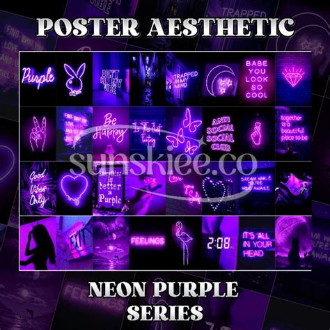 Jual Poster Dinding Aesthetic Neon Purple Series A5 Isi 24 32pcs Poster Kamar Aesthetic