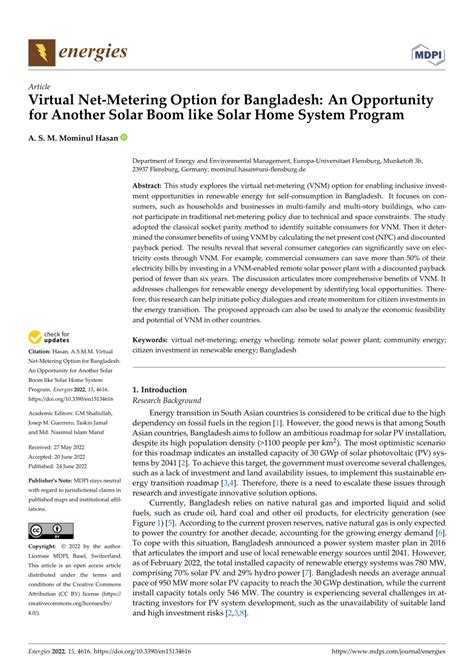 Pdf Virtual Net Metering Option For Bangladesh An Opportunity For