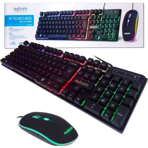 Kit Teclado E Mouse Usb Games Led Colorido Semimecanico Exbom Rgb