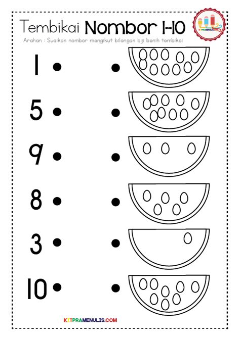 Lembaran Kerja Prasekolah Mengenal Nombor 1 Hingga 10 Kitpramenulis
