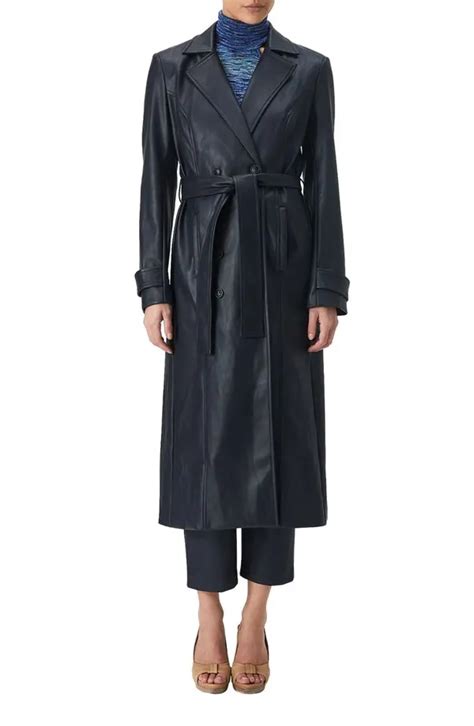 Bardot Faux Leather Trench Coat Navy Editorialist