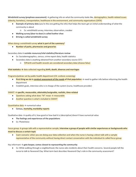 Community Health Exam Study Guide Windshield Survey Prephase