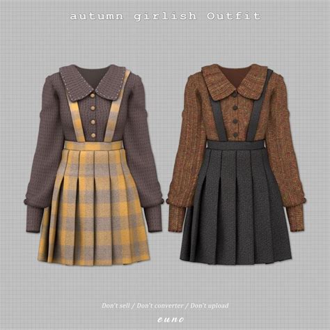 Autumn Girlish Outfit Euno Sims Sims 4 Dresses Sims 4 Clothing