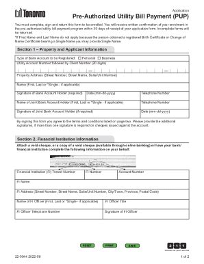 Fillable Online Pre Authorized Utility Bill Payment Pup Program