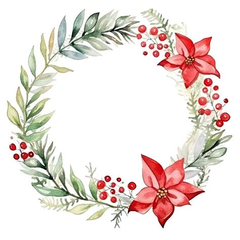 Premium AI Image Watercolor Christmas Wreath Illustration AI Generative