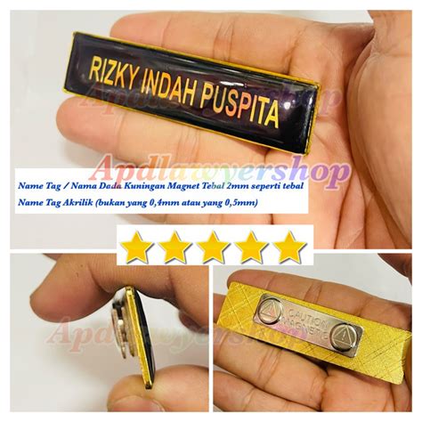 Jual Name Tag Papan Nama Dada Kuningan Resin 2cm X 8cm Tebal 2mm Magnet