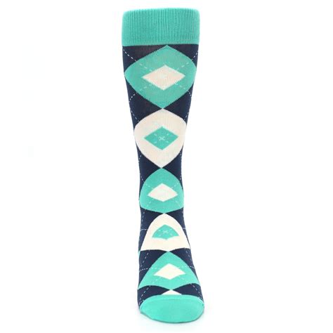 Turquoise Navy Argyle Wedding Groomsmen Mens Dress Socks