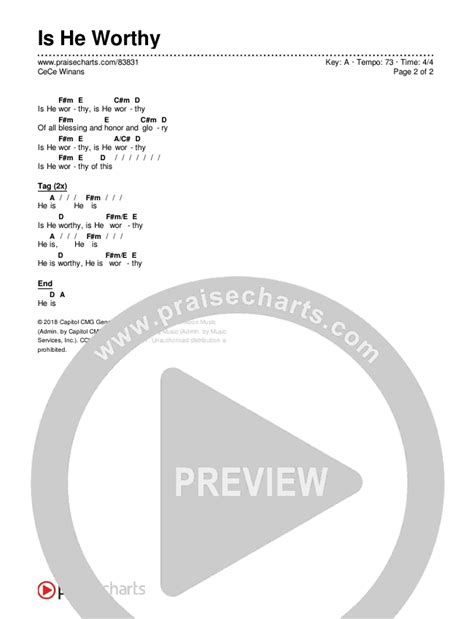 Is He Worthy Chords PDF (CeCe Winans) - PraiseCharts