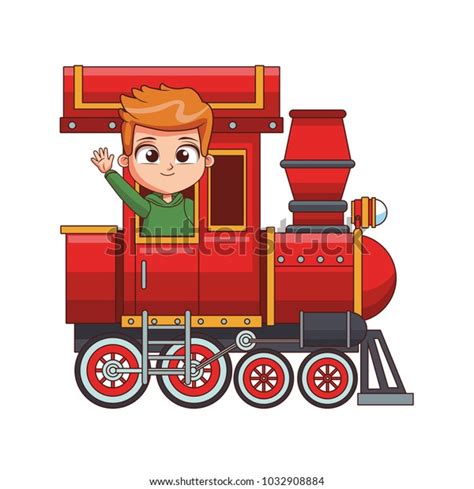 Cute Boy Train Cartoon Stock Vector Royalty Free 1032908884