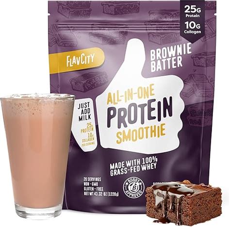 Flavcity All In One Protein Powder Smoothie Brownie Batter 100 Grass Fed Whey