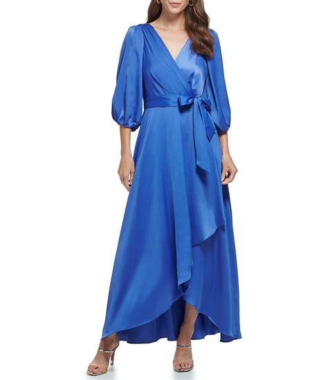 Dkny 3 4 Balloon Sleeve Surplice V Neck Faux Wrap Gown Hot Sale