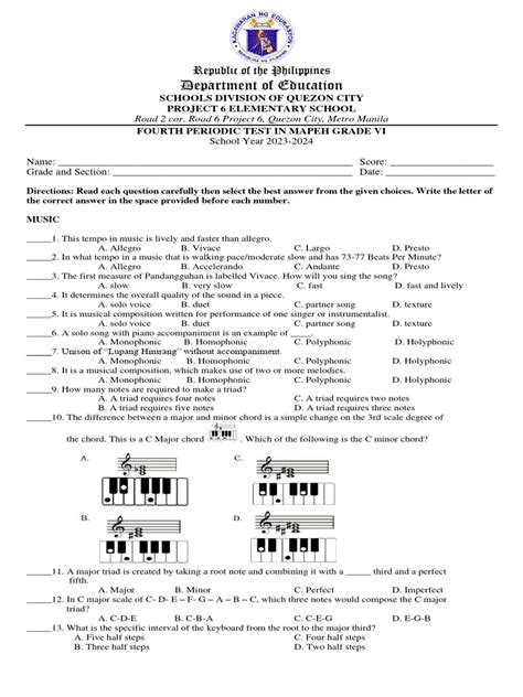 Mapeh 6 4th Pt Final Pdf Tempo Chord Music