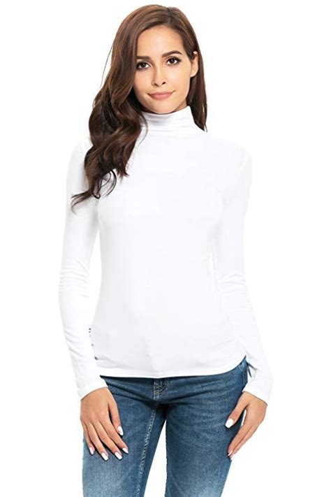 Womens Long Sleevehalf Sleevesleeveless Mock Turtleneck Crew Stretch Slim T Shirt