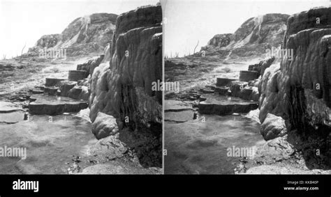Stereograph Of Mammoth Hot Springs In Yellowstone National Park Wyoming Image Courtesy USGS