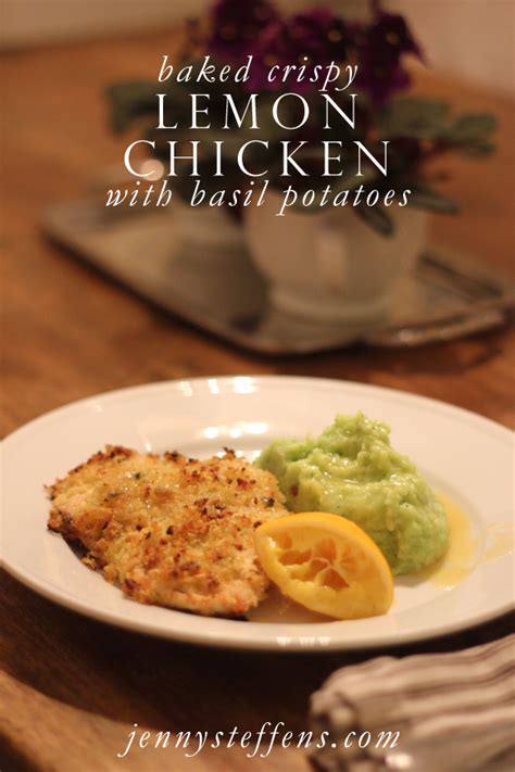 Baked Crispy Lemon Chicken With Basil Mashed Potatoes Snapshots From