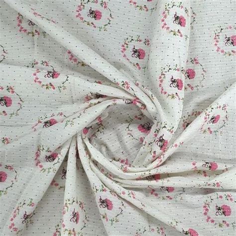 White And Pink Floral Print With Kantha Cotton Fabric Printed Cotton Material Floral Cotton