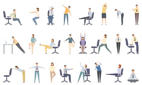 Office Workout Icons Set Cartoon Vector Ergonomic Break 20356774