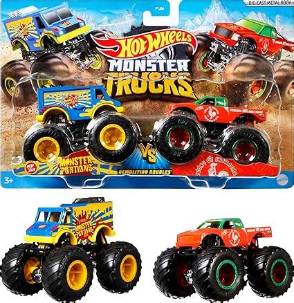 Amazon Hot Wheels Monster Trucks Toy Trucks Pack Demolition Doubles Set Of Vehicles In
