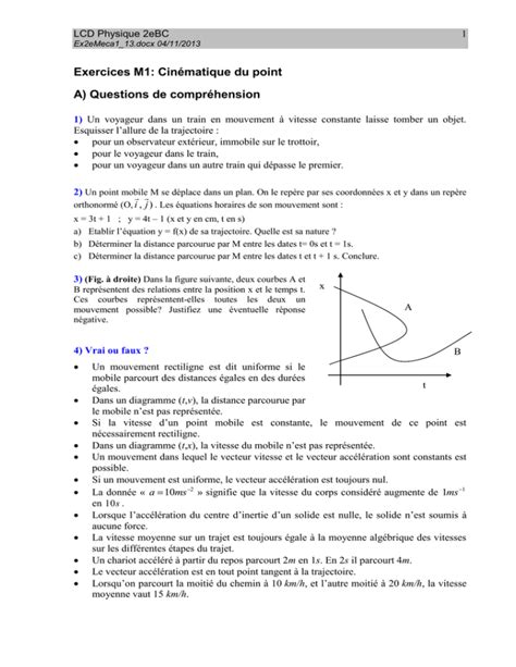 Devoir 1 1 Mouvement vitesse et accélération lois de Newton