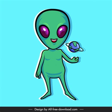 Alien Icon Funny Cartoon Character Sketch Vectors Graphic Art Designs