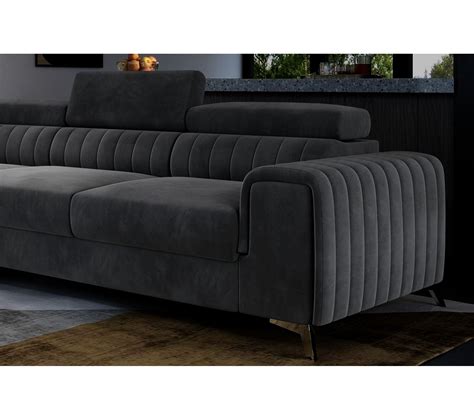 Canap D Angle Convertible Larry Velours En Tissu Velours Luxe Gris