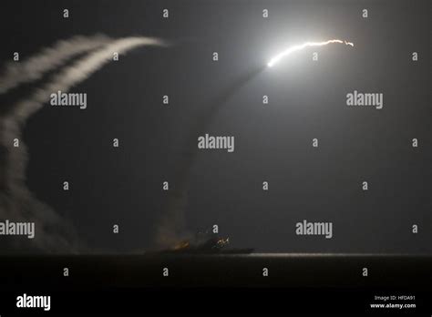 Tomahawk Missile Fired From Us Destroyers Stock Photo Alamy