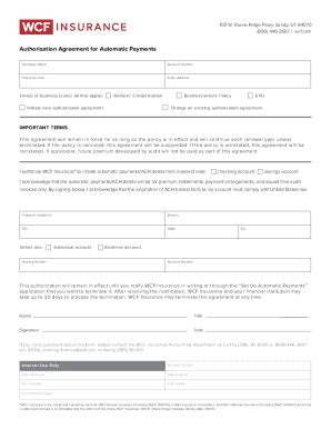 Fillable Online Authorization Agreement For Automatic Payments Fax