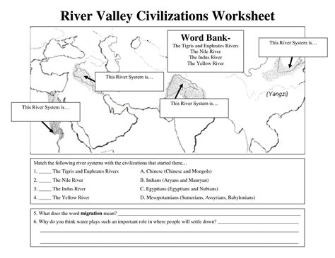 River Valley Civilization Map Unique Early Civilizations Worksheet