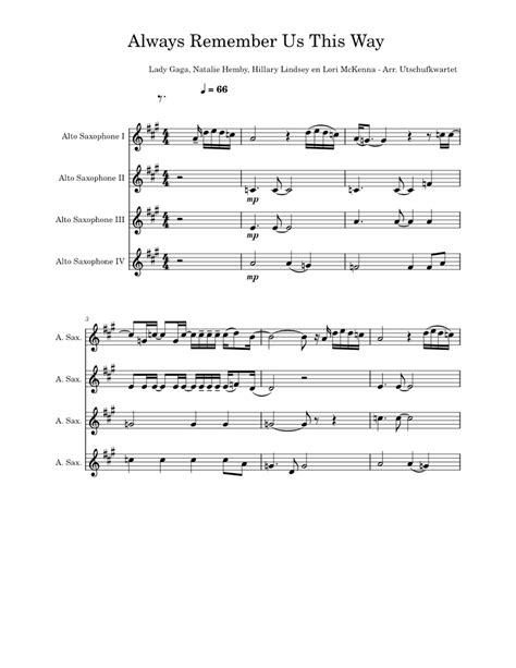 Always Remember Us This Way Lady Gaga Sheet Music For Saxophone Alto Saxophone Ensemble