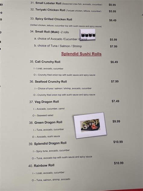 Menu At Splendid Sushi Restaurant Concord